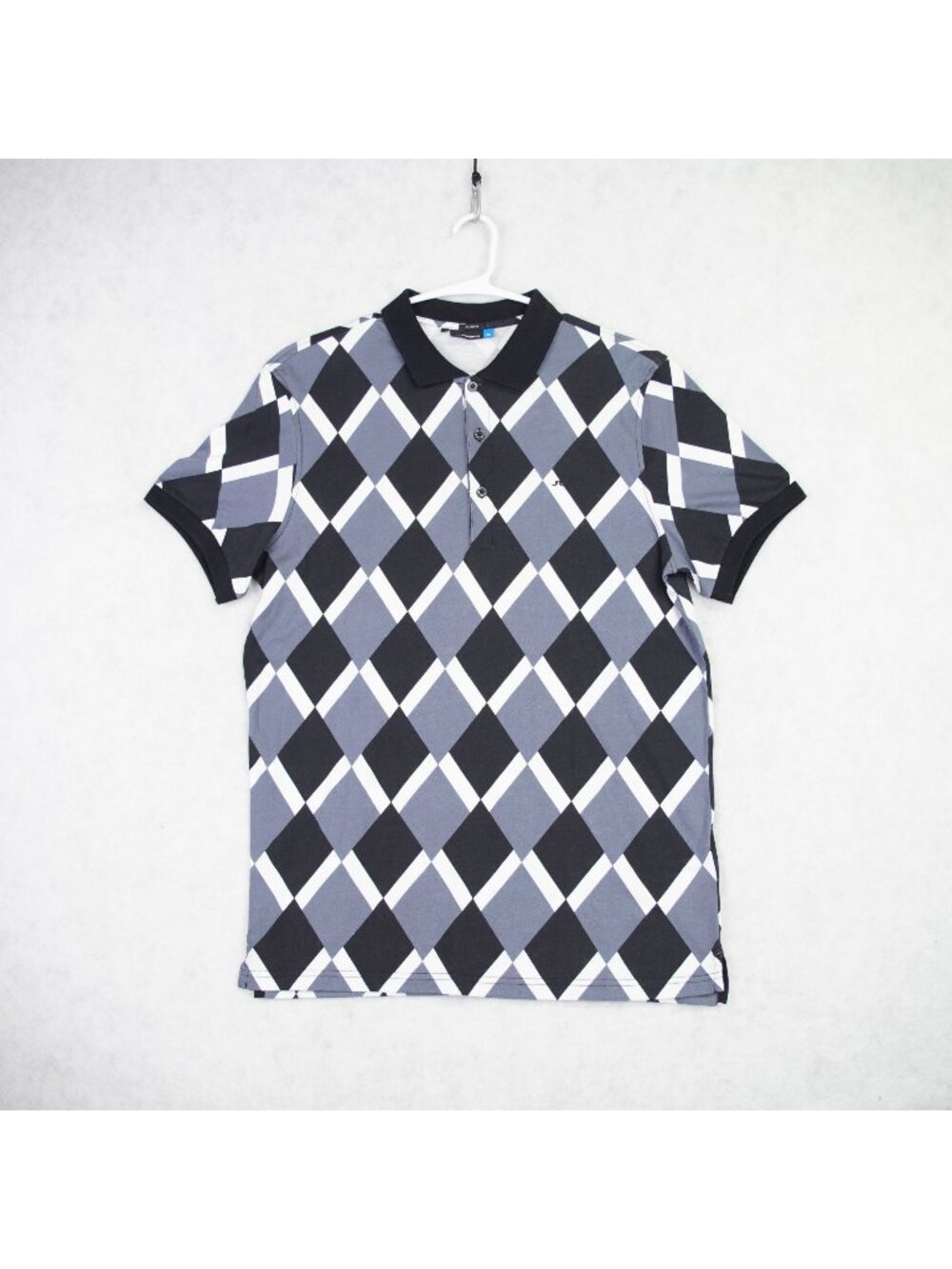 J.Lindeberg Mens Slim Fit Geometric Print Golf Polo Shirt Size M Blue Black EUC